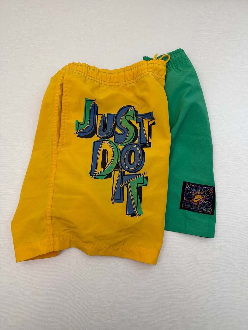 Vintage 90s Nike Just Do It Colorblock Rare Nylon Shorts Green Yellow